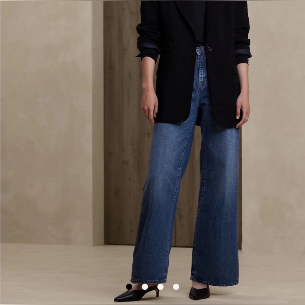 NWT Banana Republic LUXE HIGH-RISE WIDE-LEG JEAN Dark Wash 6 / 28 Tall